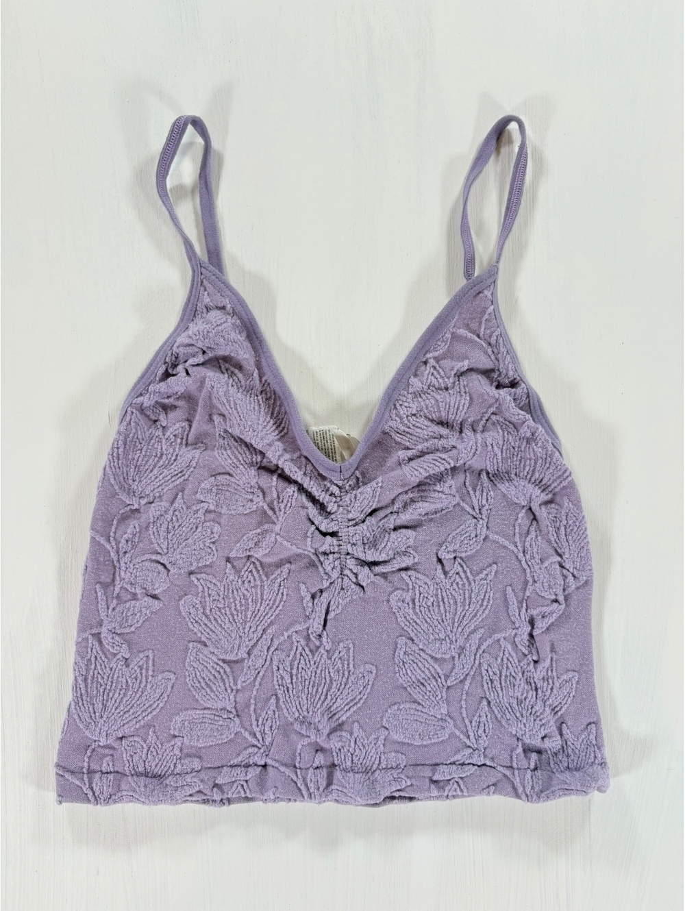 Anthropologie Lilac Floral Textured Crop Top Size Small